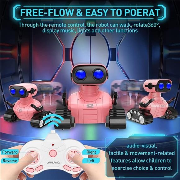 Robot for Kids Toy-Remote Control Robot Toys with Music and LED Eyes(Shiny Pink) - Picture 3 of 6